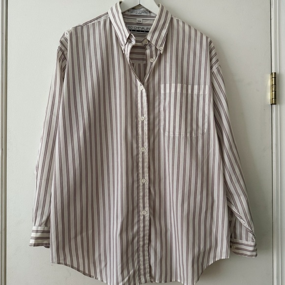 Tops - White + Burgundy Striped Cotton Boyfriend Shirt
